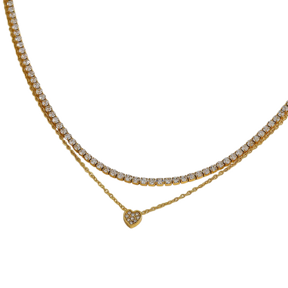 Κολιέ επιχρυσωμένο ατσάλι με καρδιά και zircon-NE454