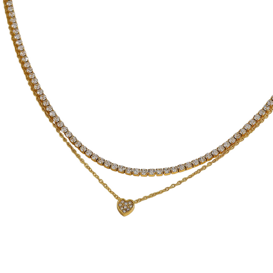 Κολιέ επιχρυσωμένο ατσάλι με καρδιά και zircon-NE454