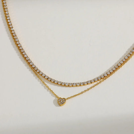 Κολιέ επιχρυσωμένο ατσάλι με καρδιά και zircon-NE454