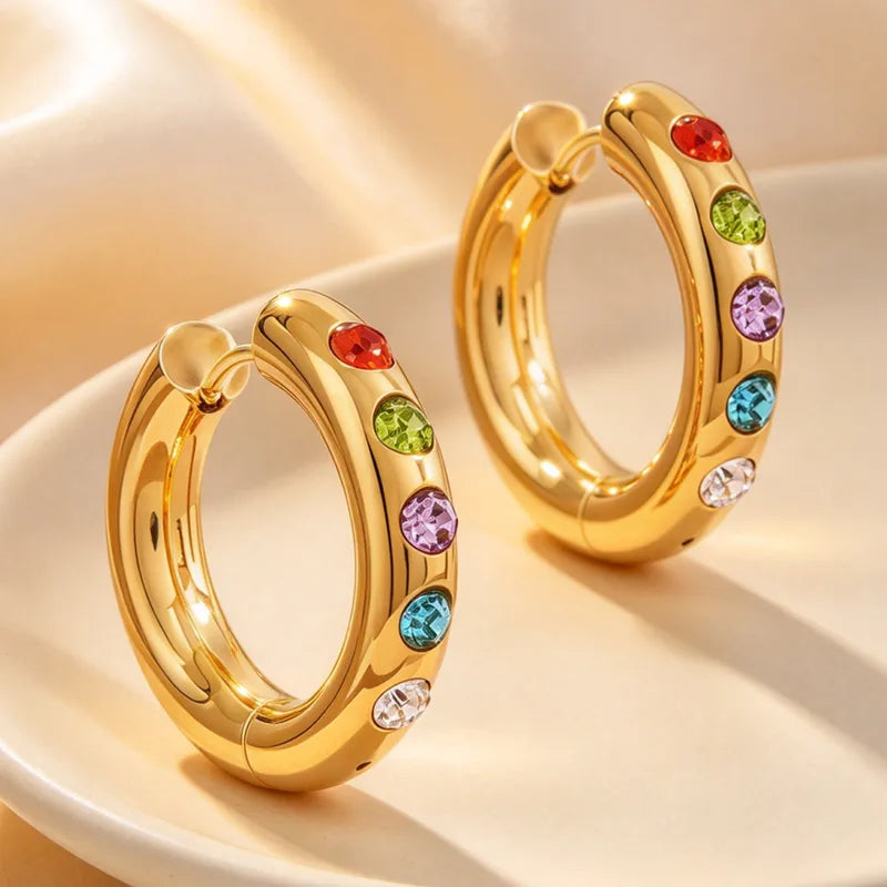 Gold steel earrings with brown stones - EA320
