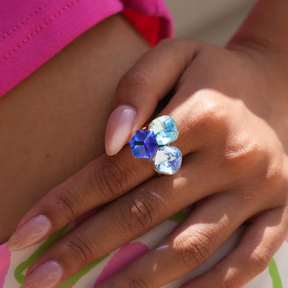 Steel ring with green crystals- R130