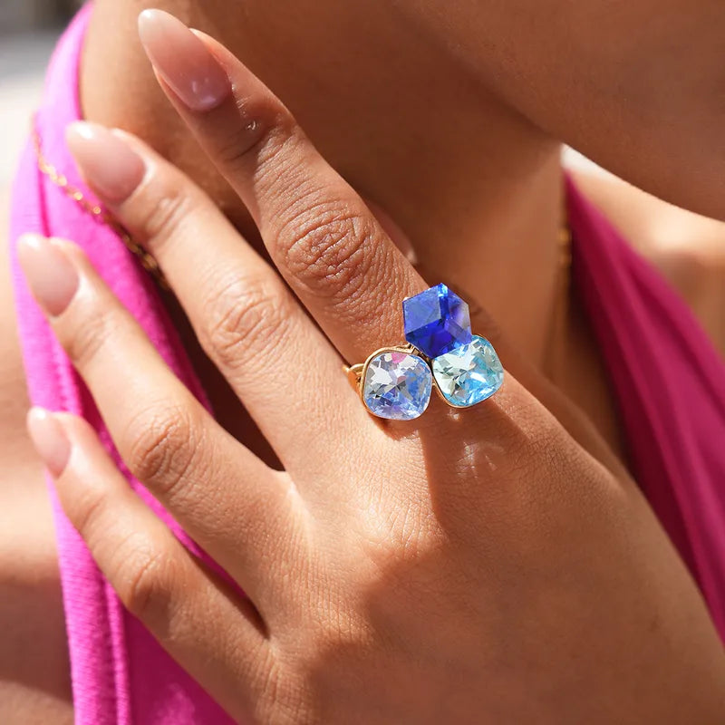 Steel ring with green crystals- R130