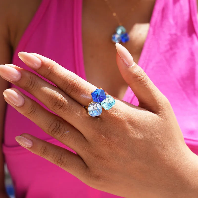 Steel ring with green crystals- R130