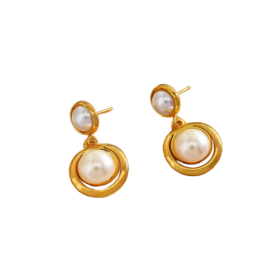 Σκουλαρίκια επιχρυσωμένο ατσάλι με δύο πέρλες-EA172