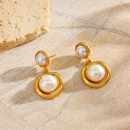 Σκουλαρίκια επιχρυσωμένο ατσάλι με δύο πέρλες-EA172