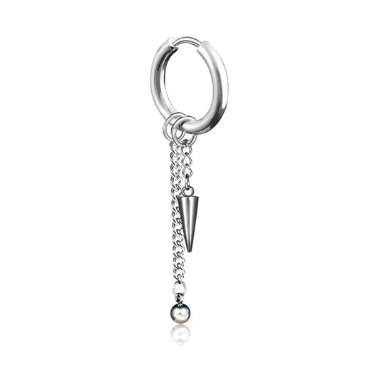 Earring male silver single steel with pendant cone and ball 1 piece-ea410