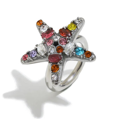 Δαχτυλίδι ατσάλι με αστερία και rhinestones - R269