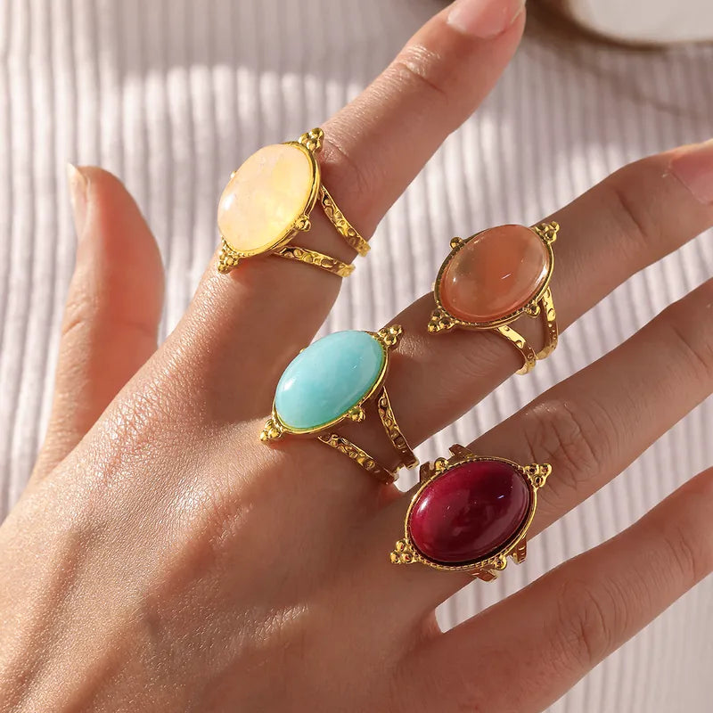 Inel din oțel placat cu aur cu piatră galbenă-R245