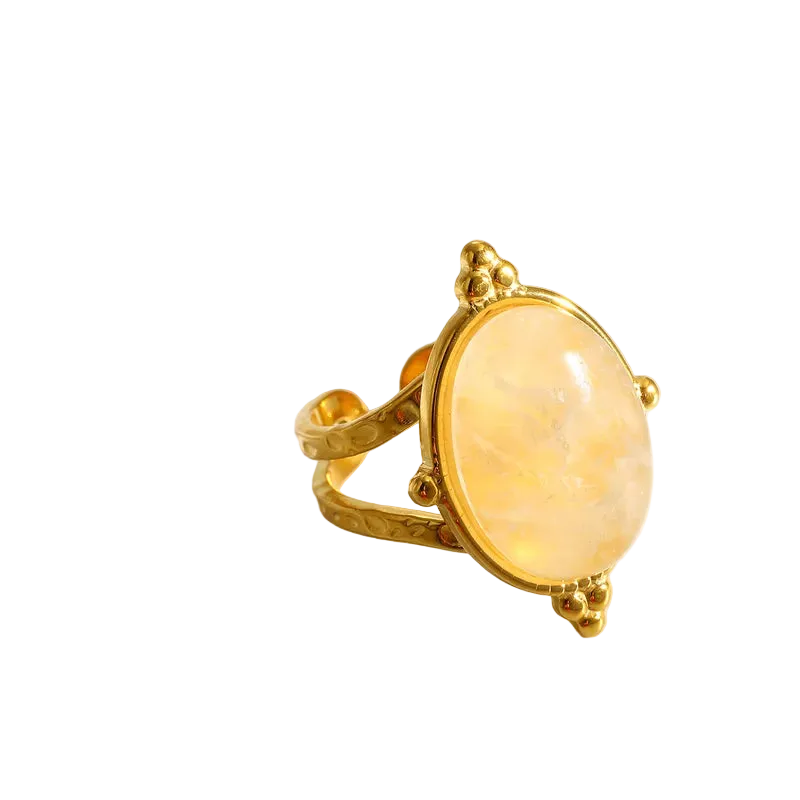 Inel din oțel placat cu aur cu piatră galbenă-R245