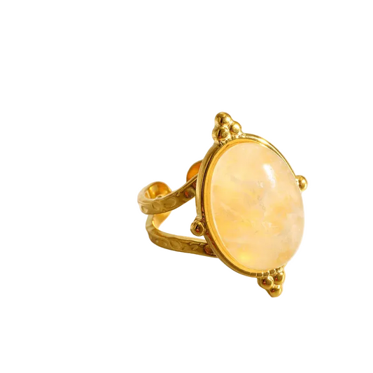 Inel din oțel placat cu aur cu piatră galbenă-R245