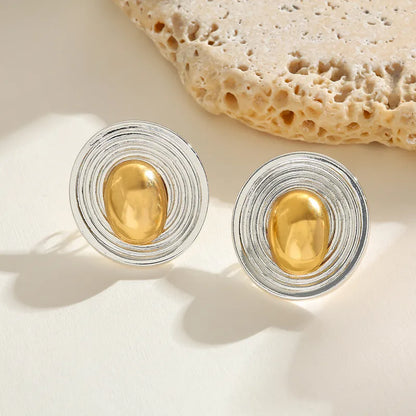 Earrings gilded steel oval in silver oval-ea048