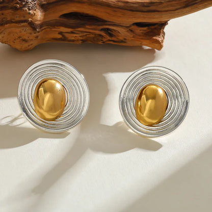 Earrings gilded steel oval in silver oval-ea048