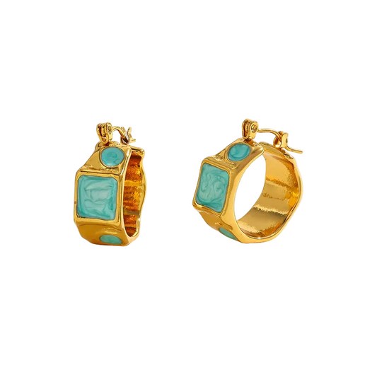 Earrings gold-plated steel turquoise rings with gold-ea411