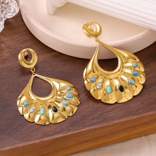 Steel shell earrings white with pearl - EA756