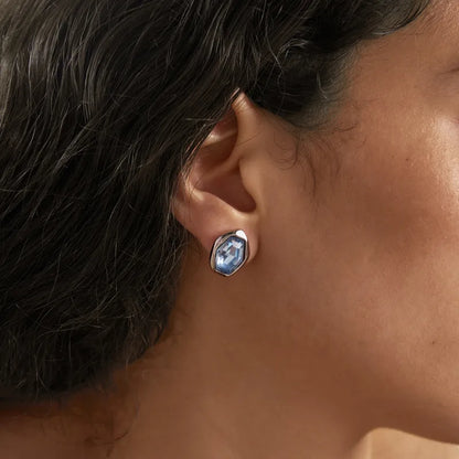 Pendientes estrella de mar de acero con piedras azules- EA681