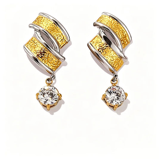 Ohrringe aus Stahl, Gold und Silber mit Zirkonia – EA387