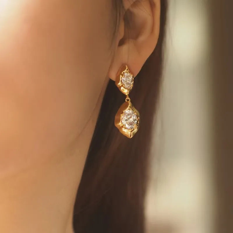 Pendientes estrella de mar de acero con piedras azules- EA681