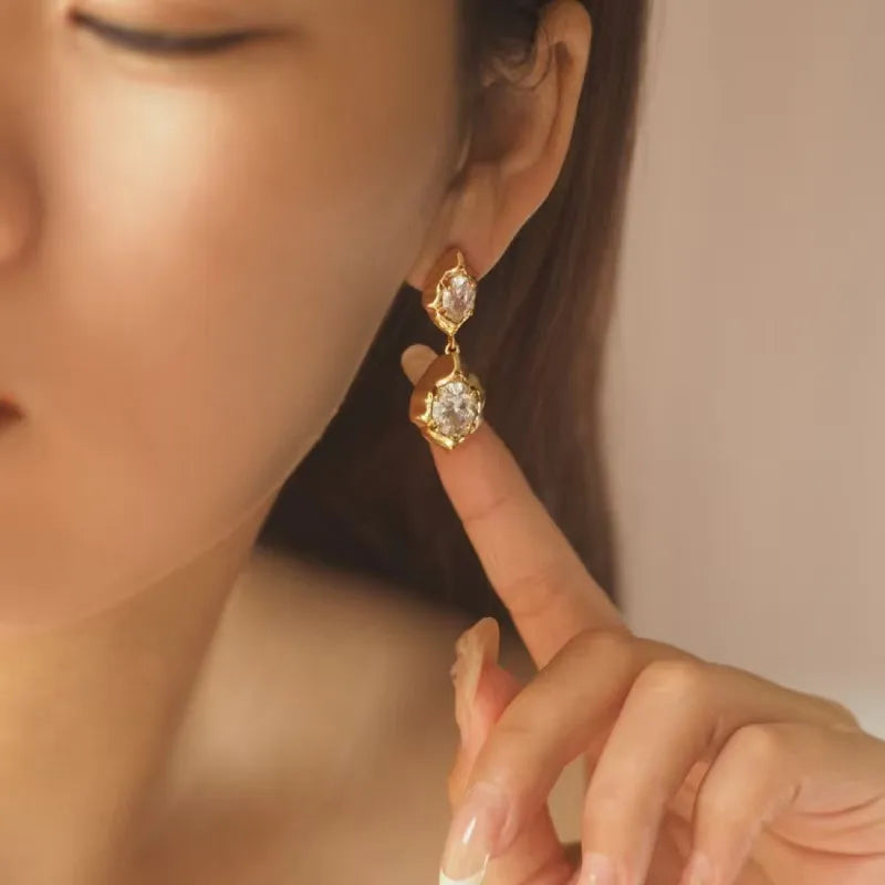 Pendientes estrella de mar de acero con piedras azules- EA681