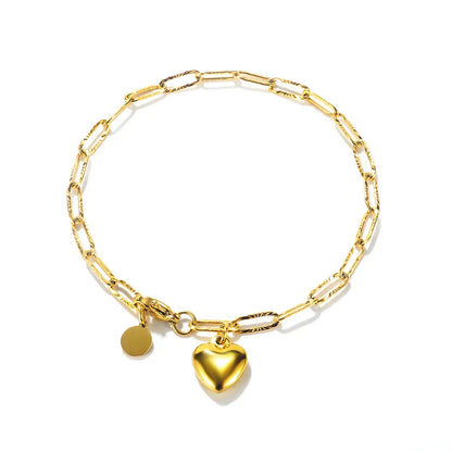 Pulseira simples de corrente de aço dourado com coração pequeno-BR185