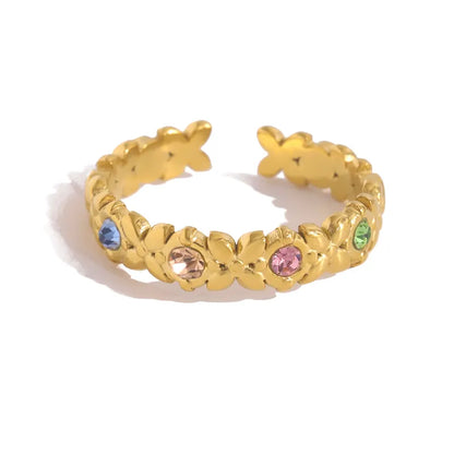 Δαχτυλίδι επιχρυσωμένο ατσάλι με πολύχρωμες πέτρες-R011