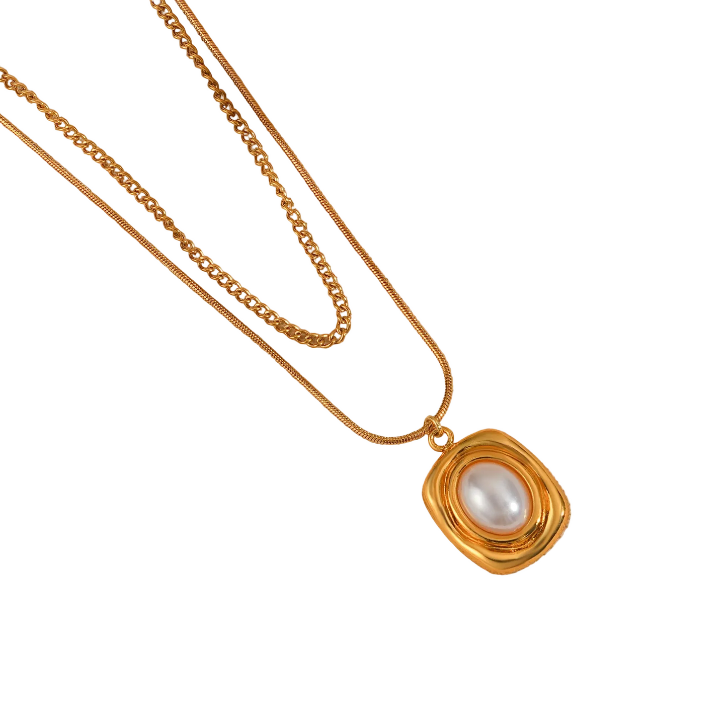 Κολιέ επιχρυσωμένο ατσάλι διπλό με πέρλα-NE439