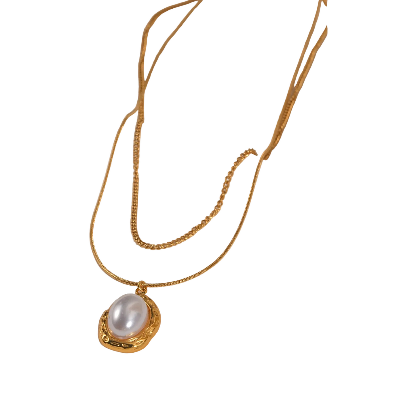 Κολιέ επιχρυσωμένο ατσάλι διπλό με πέρλα-NE441