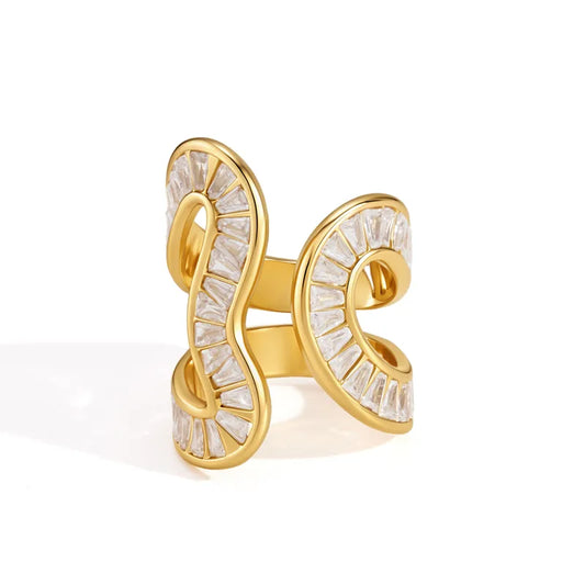 Steel ring with green crystals- R130