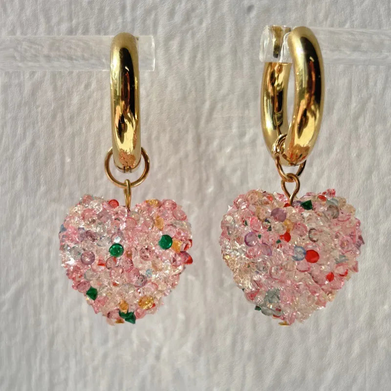 Σκουλαρίκια ατσάλι με καρδιές πολύχρωμες-EA251