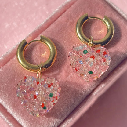 Σκουλαρίκια ατσάλι με καρδιές πολύχρωμες-EA251