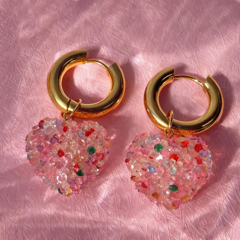 Σκουλαρίκια ατσάλι με καρδιές πολύχρωμες-EA251