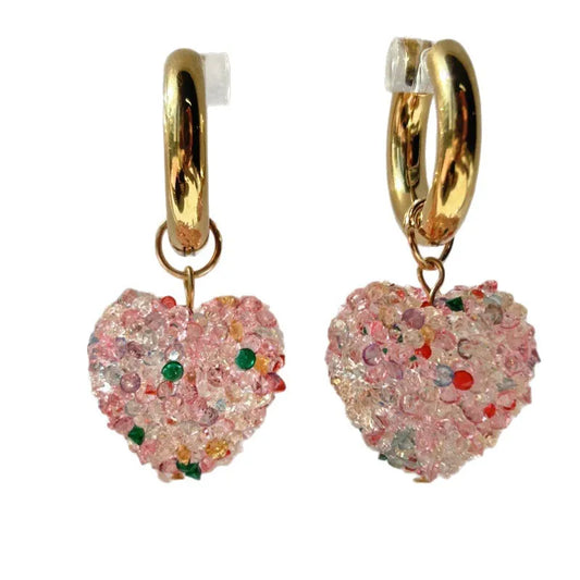 Σκουλαρίκια ατσάλι με καρδιές πολύχρωμες-EA251