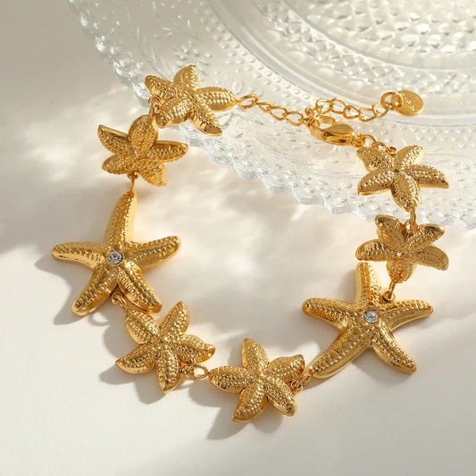 Βραχιόλι ατσάλι με αστερίες και στρας- BR429