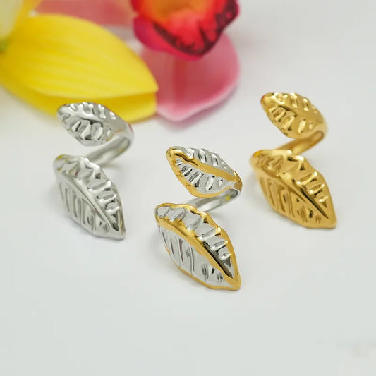 Ring steel open leaves-r212