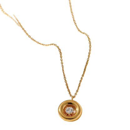 Necklace gold-plated round steel with zircon-ne384