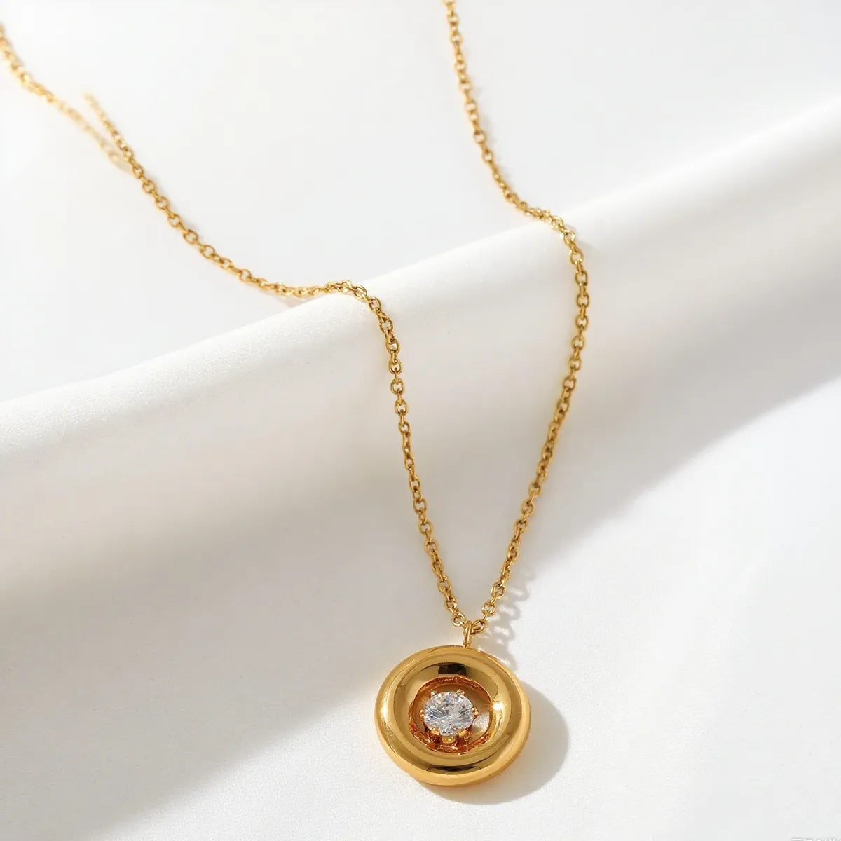 Necklace gold-plated round steel with zircon-ne384