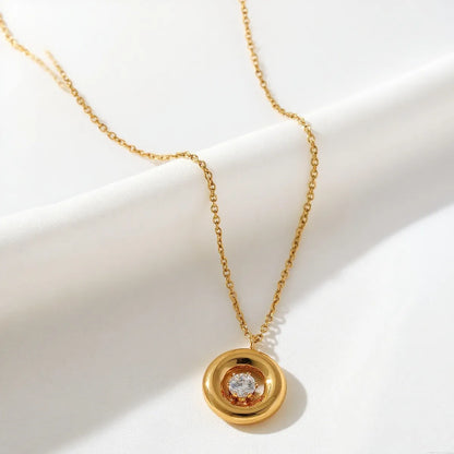 Necklace gold-plated round steel with zircon-ne384