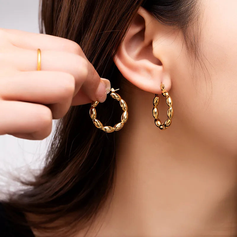 *Σκουλαρίκια ατσάλι χρυσά φουσκωτά-EA469