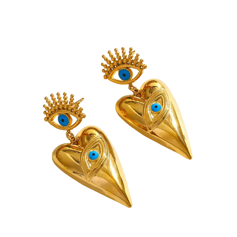 *Σκουλαρίκια επιχρυσωμένο ατσάλι μεγάλα με μάτια-EA648