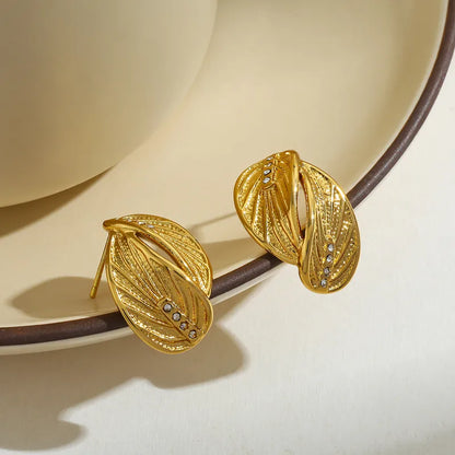 *Σκουλαρίκια χρυσό ατσάλι φύλλα με zircon-EA526