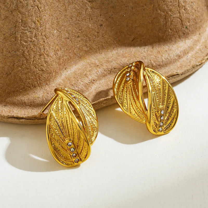 *Σκουλαρίκια χρυσό ατσάλι φύλλα με zircon-EA526