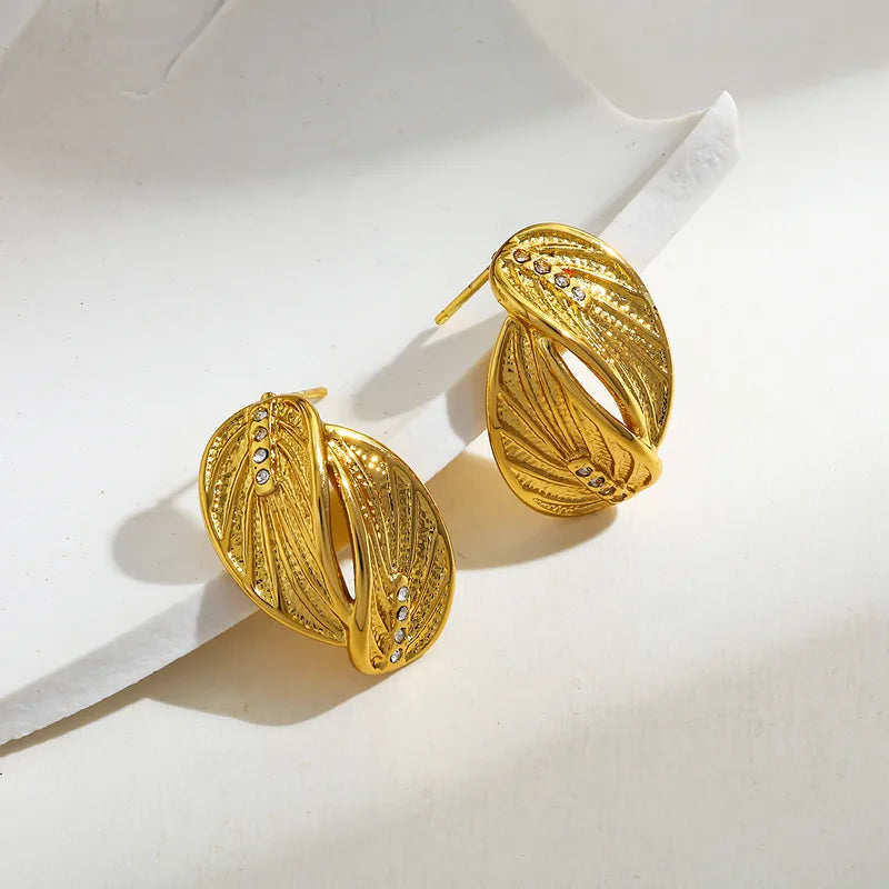 *Σκουλαρίκια χρυσό ατσάλι φύλλα με zircon-EA526