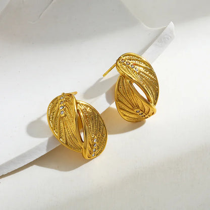 *Σκουλαρίκια χρυσό ατσάλι φύλλα με zircon-EA526