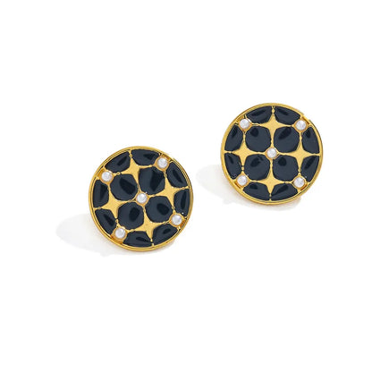 Σκουλαρίκια ατσάλι με μαύρο μοτίβο-EA640