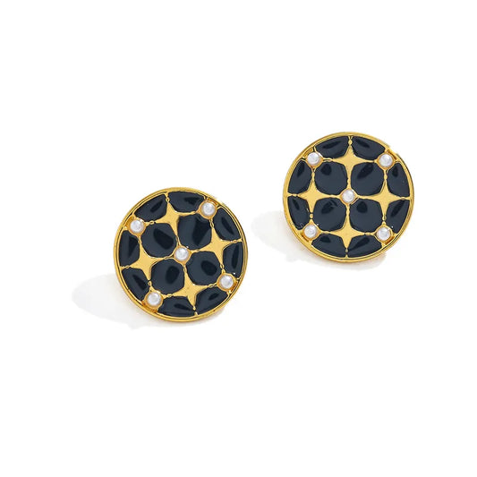 Σκουλαρίκια ατσάλι με μαύρο μοτίβο-EA640