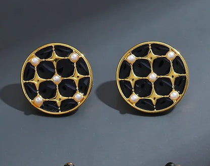 Σκουλαρίκια ατσάλι με μαύρο μοτίβο-EA640