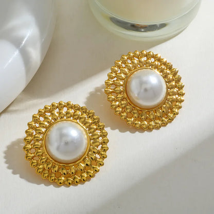 Σκουλαρίκια επιχρυσωμένο ατσάλι στρόγγυλα με πέρλα-EA022