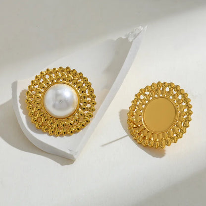 Σκουλαρίκια επιχρυσωμένο ατσάλι στρόγγυλα με πέρλα-EA022