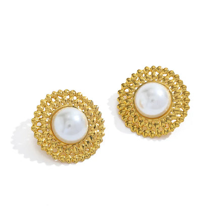 Σκουλαρίκια επιχρυσωμένο ατσάλι στρόγγυλα με πέρλα-EA022