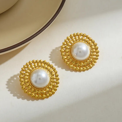 Σκουλαρίκια επιχρυσωμένο ατσάλι στρόγγυλα με πέρλα-EA022