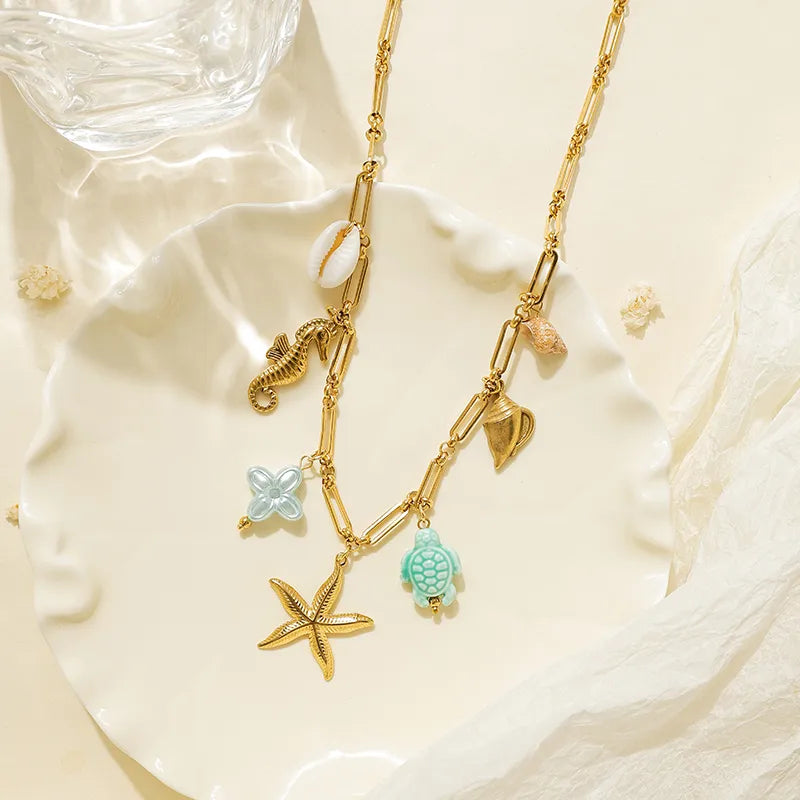 Κολιέ ατσάλινο με θαλασσινά στοιχεία - NE515